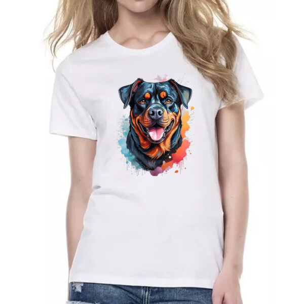 Camiseta Baby Look Rottweiler Watercolor Arte - Imagem 2