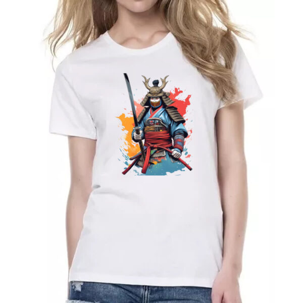 Camiseta Baby Look Samurai Watercolor Arte - Imagem 2