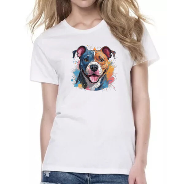 Camiseta Baby Look Staffordshire bull terrier Watercolor Arte - Imagem 2