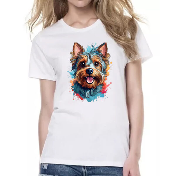 Camiseta Baby Look Yorkshire Terrier Watercolor Arte - Imagem 2