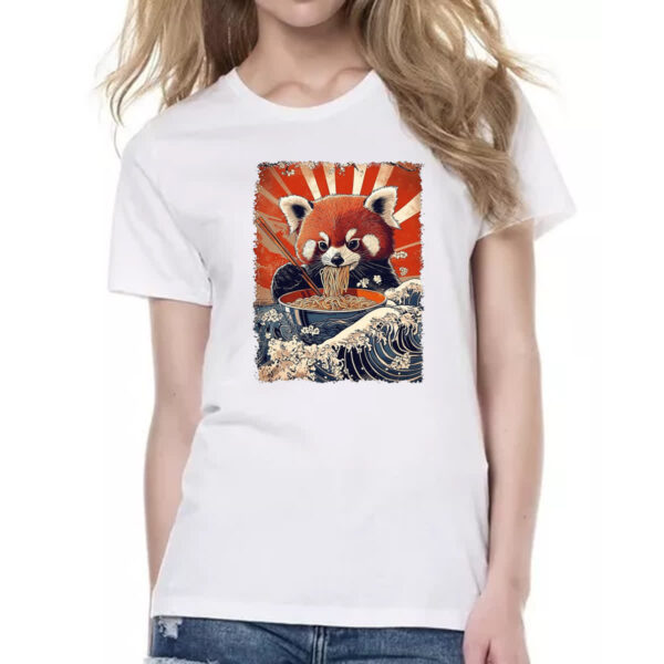 Camiseta Baby Look Panda vermelho comendo Lamen - Imagem 2