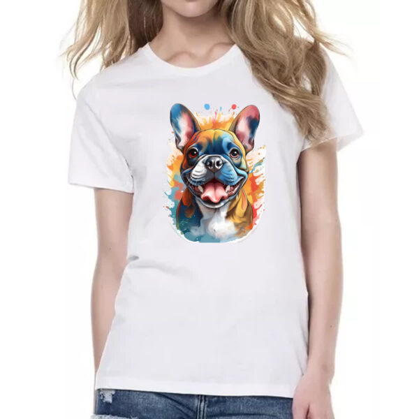 Camiseta Baby Look Bulldog frances Watercolor Arte - Imagem 2