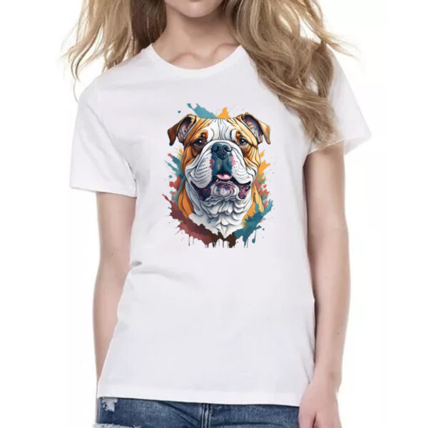 Camiseta Baby Look Bulldog ingles Watercolor Arte - Imagem 2