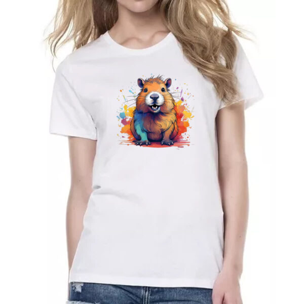 Camiseta Baby Look Capivara Watercolor Arte - Imagem 2