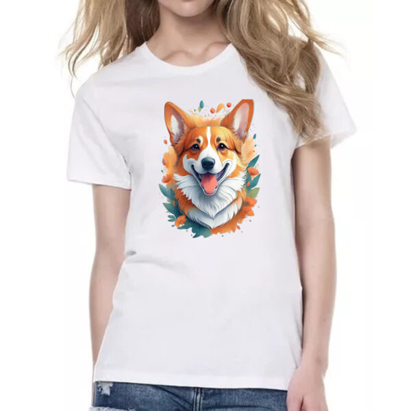 Camiseta Baby Look Corgi Watercolor Arte - Imagem 2