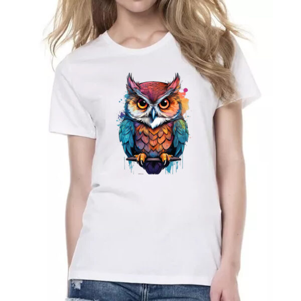 Camiseta Baby Look Coruja Watercolor Arte - Imagem 2
