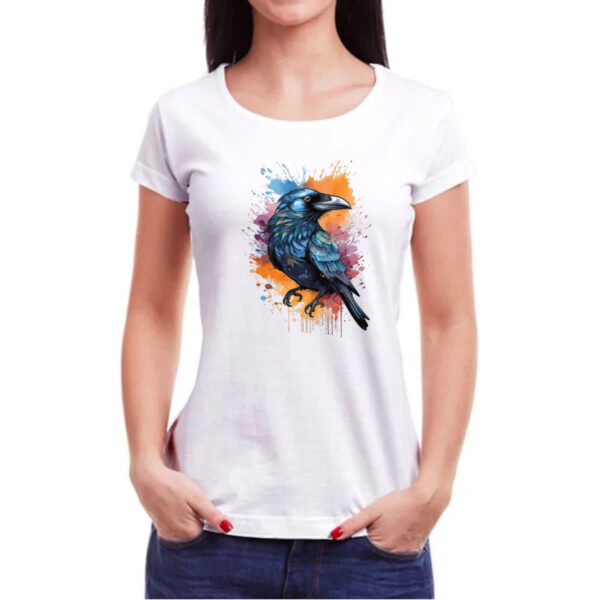 Camiseta Baby Look Corvo Watercolor Arte - Imagem 3