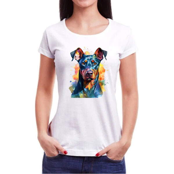 Camiseta Baby Look Doberman Watercolor Arte - Imagem 3