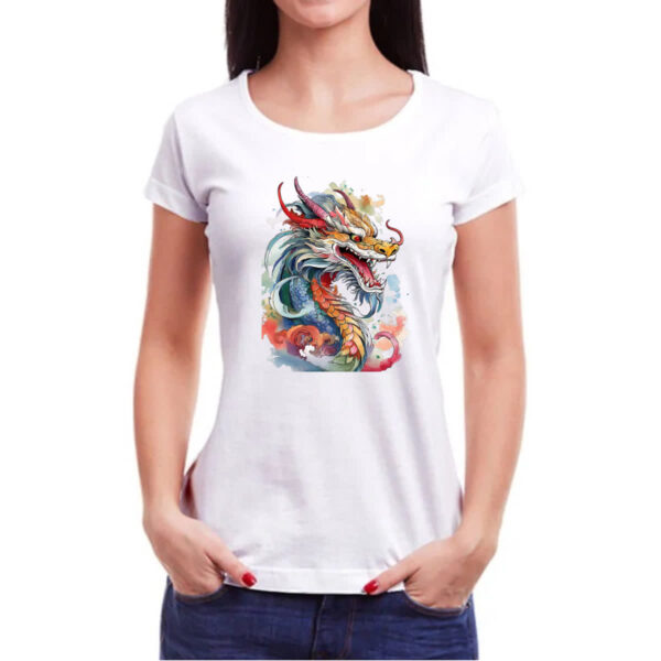 Camiseta Baby Look Dragao chines Watercolor Arte - Imagem 3
