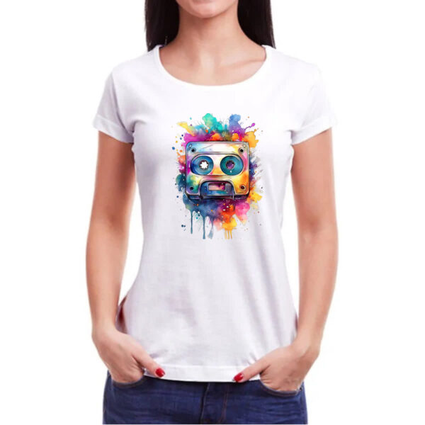 Camiseta Baby Look Fita K7 Watercolor Arte - Imagem 3