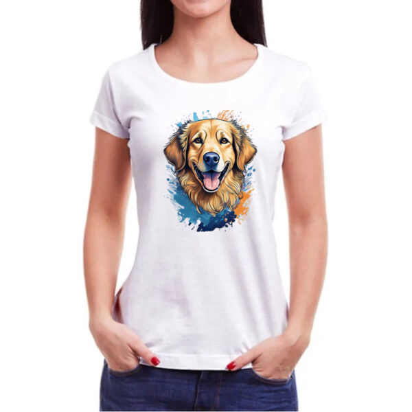 Camiseta Baby Look Golden Retriever Watercolor Arte - Imagem 3