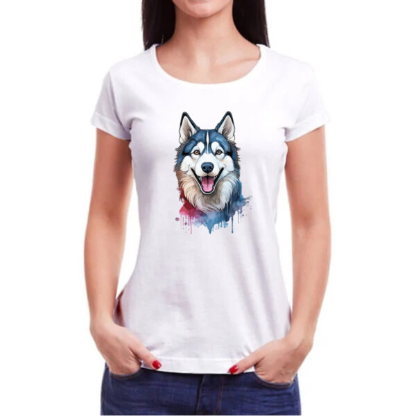 Camiseta Baby Look Husk Siberiano Watercolor Arte - Imagem 3