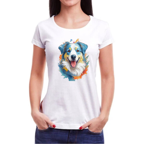 Camiseta Baby Look Pastor-australiano Watercolor Arte - Imagem 3