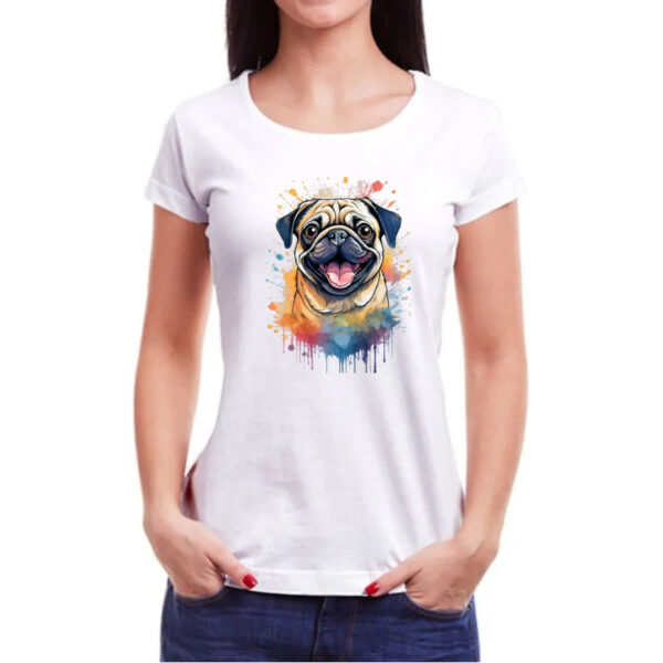 Camiseta Baby Look Pug Watercolor Arte - Imagem 3