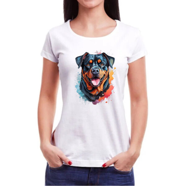 Camiseta Baby Look Rottweiler Watercolor Arte - Imagem 3