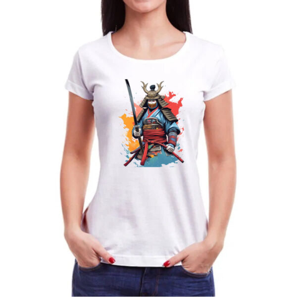 Camiseta Baby Look Samurai Watercolor Arte - Imagem 3