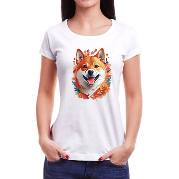 Camiseta Baby Look Shiba Inu Watercolor Arte - Imagem 3