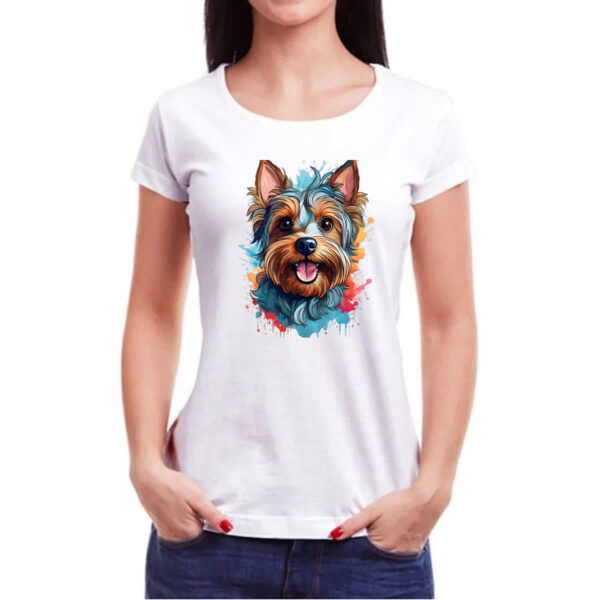 Camiseta Baby Look Yorkshire Terrier Watercolor Arte - Imagem 3