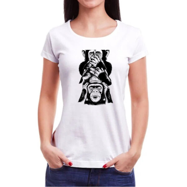 Camiseta Baby Look 3 macacos sabios chinpanzes - Imagem 3