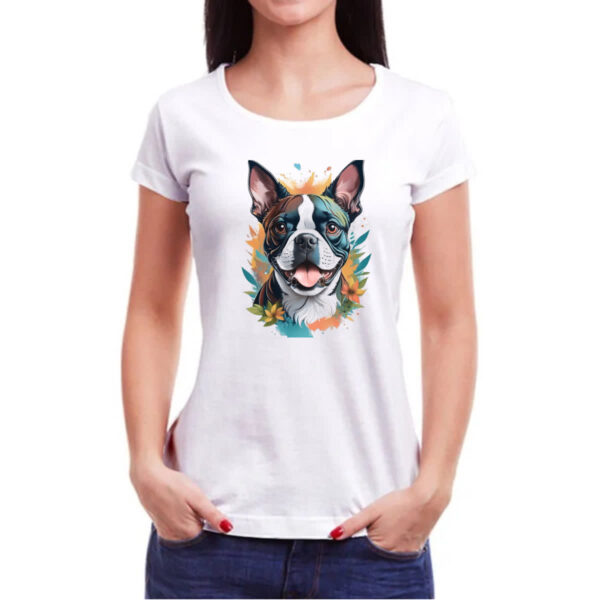 Camiseta Baby Look Boston Terrier Watercolor Arte - Imagem 3
