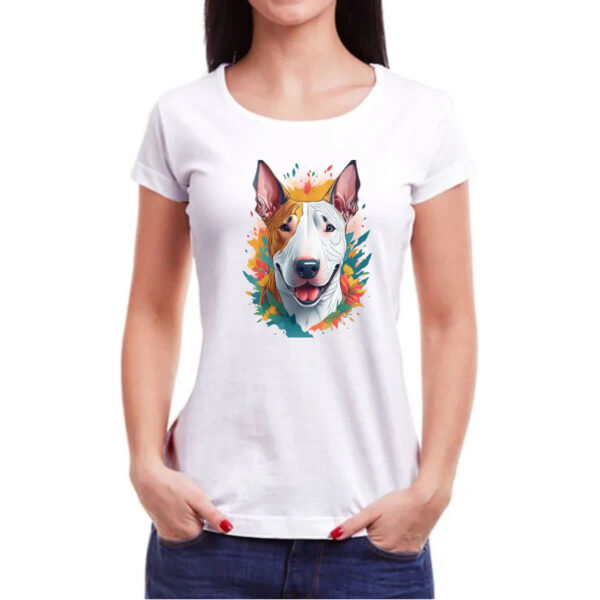 Camiseta Baby Look Bull Terrier Watercolor Arte - Imagem 3