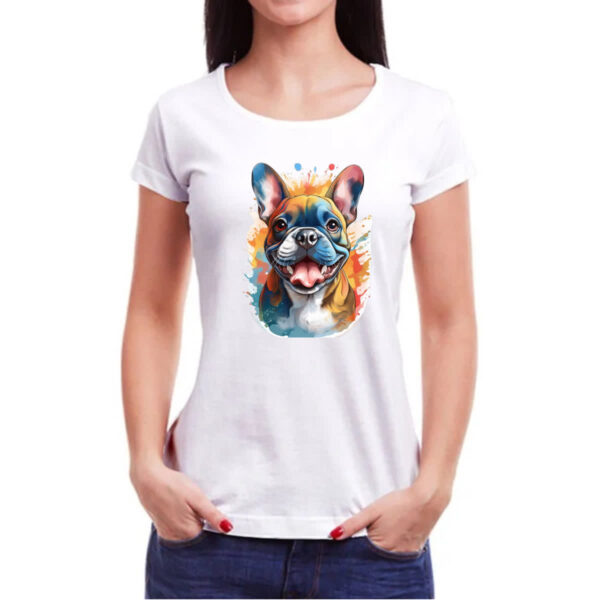 Camiseta Baby Look Bulldog frances Watercolor Arte - Imagem 3