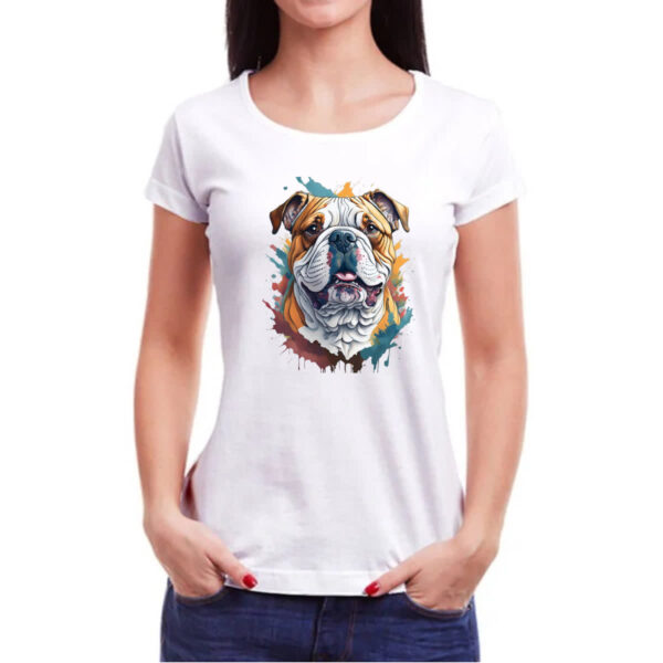 Camiseta Baby Look Bulldog ingles Watercolor Arte - Imagem 3