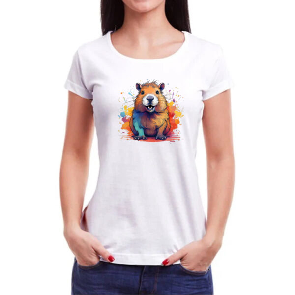 Camiseta Baby Look Capivara Watercolor Arte - Imagem 3