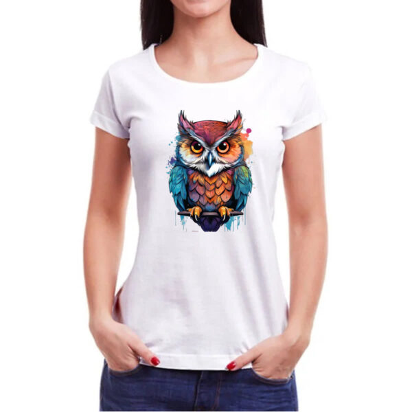 Camiseta Baby Look Coruja Watercolor Arte - Imagem 3