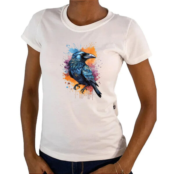Camiseta Baby Look Corvo Watercolor Arte - Imagem 4