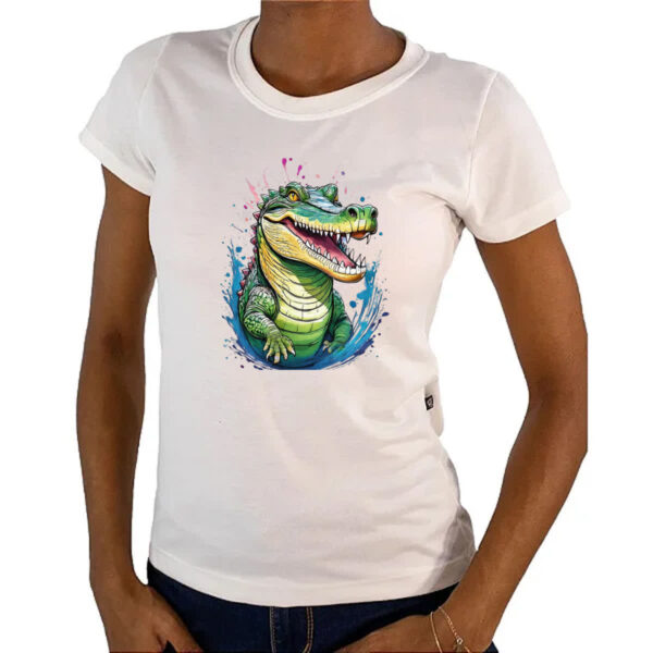 Camiseta Baby Look Crocodilo Watercolor Arte - Imagem 4