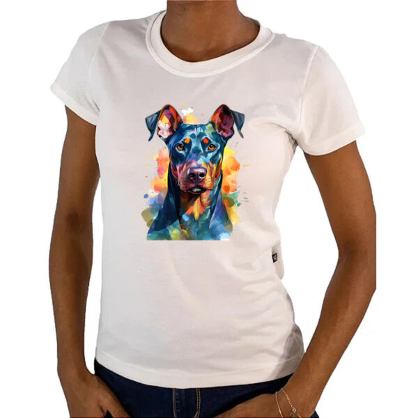 Camiseta Baby Look Doberman Watercolor Arte - Imagem 4