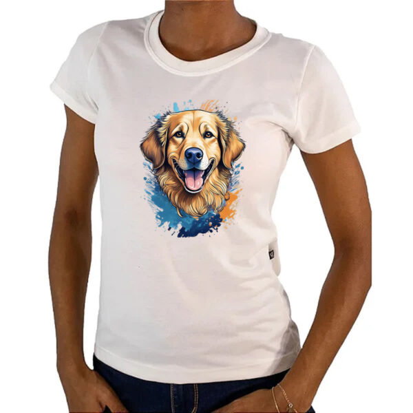 Camiseta Baby Look Golden Retriever Watercolor Arte - Imagem 4