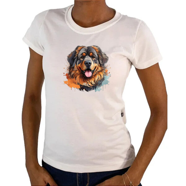 Camiseta Baby Look Mastim tibetano Watercolor Arte - Imagem 4