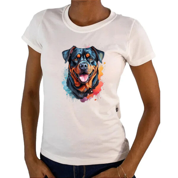 Camiseta Baby Look Rottweiler Watercolor Arte - Imagem 4