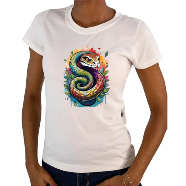 Camiseta Baby Look Serpente Watercolor Arte - Imagem 4