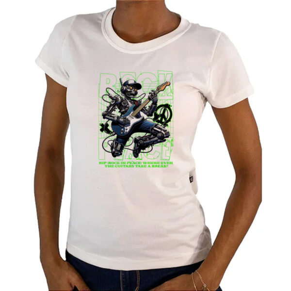 Camiseta Baby Look Skull Robot Rock - Imagem 4