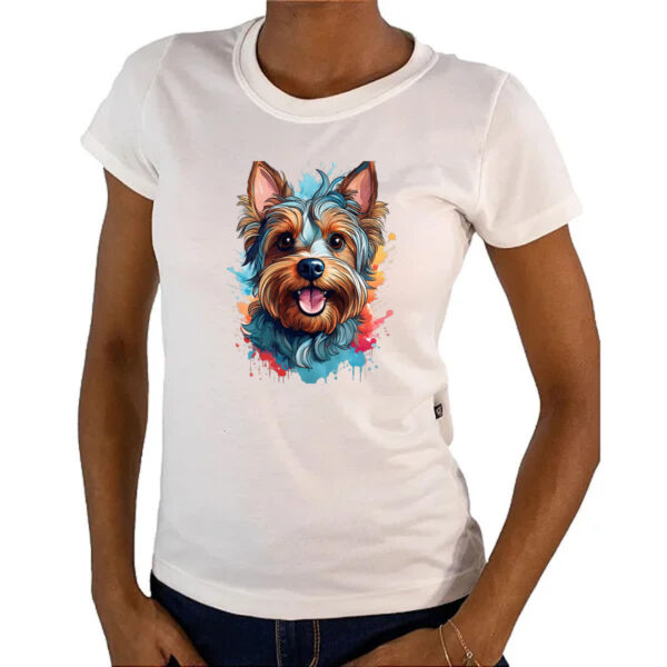 Camiseta Baby Look Yorkshire Terrier Watercolor Arte - Imagem 4