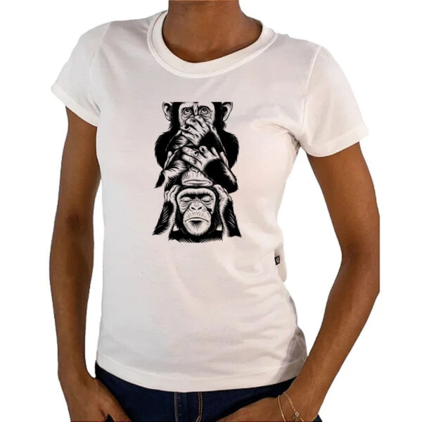Camiseta Baby Look 3 macacos sabios chinpanzes - Imagem 4