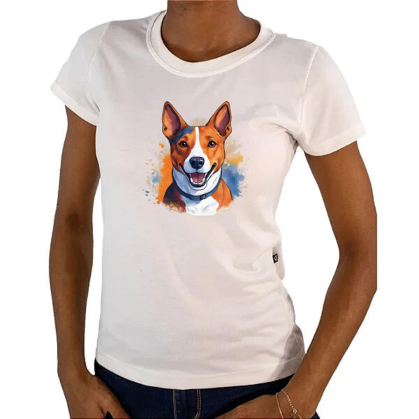 Camiseta Baby Look Basenji Watercolor Arte - Imagem 4