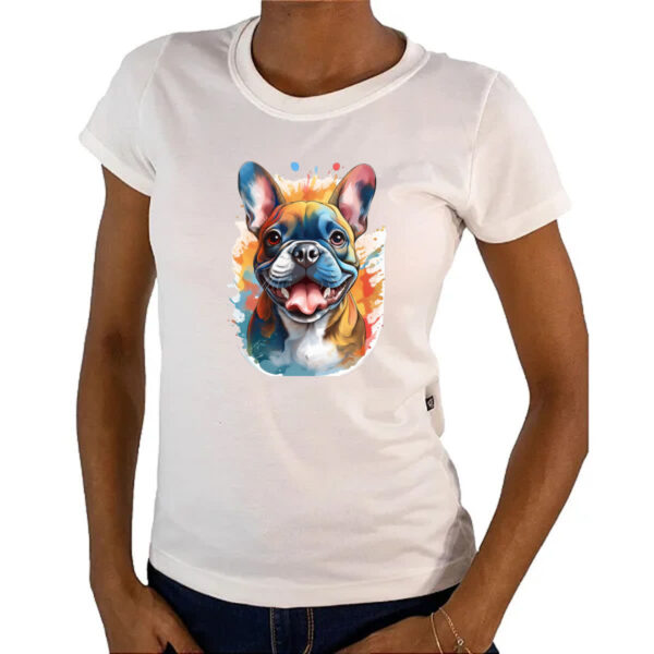 Camiseta Baby Look Bulldog frances Watercolor Arte - Imagem 4