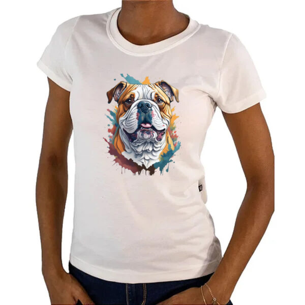 Camiseta Baby Look Bulldog ingles Watercolor Arte - Imagem 4
