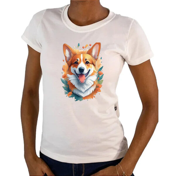 Camiseta Baby Look Corgi Watercolor Arte - Imagem 4