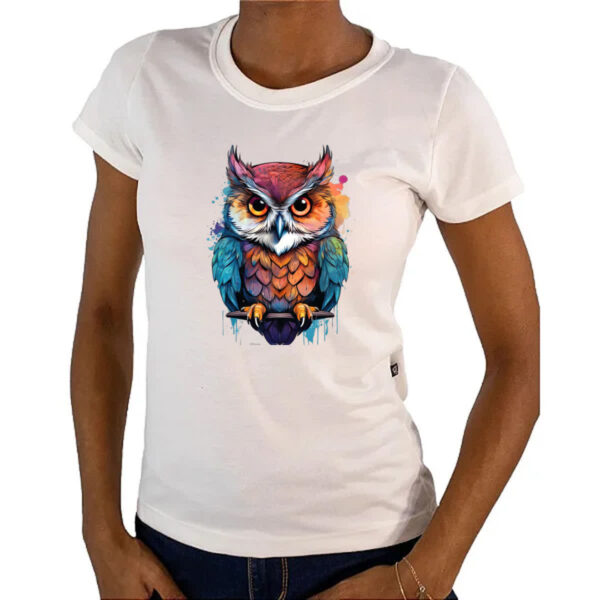 Camiseta Baby Look Coruja Watercolor Arte - Imagem 4