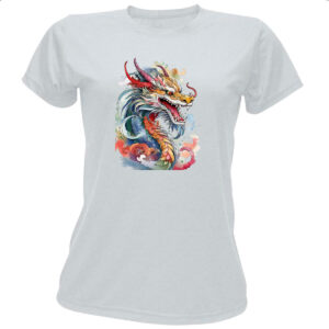 Camiseta Baby Look Dragao chines Watercolor Arte