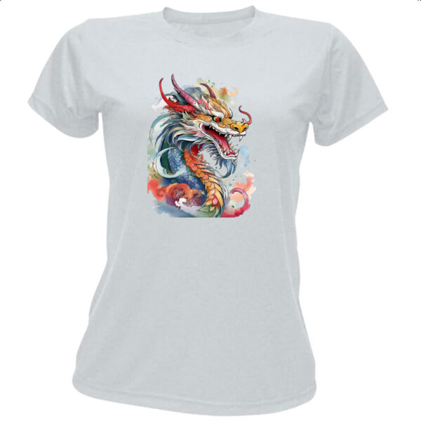 Camiseta Baby Look Dragao chines Watercolor Arte
