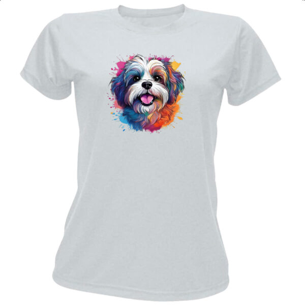 Camiseta Baby Look Lhasa apso Watercolor Arte