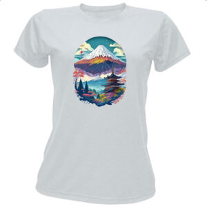 Camiseta Baby Look Monte Fuji Watercolor Arte