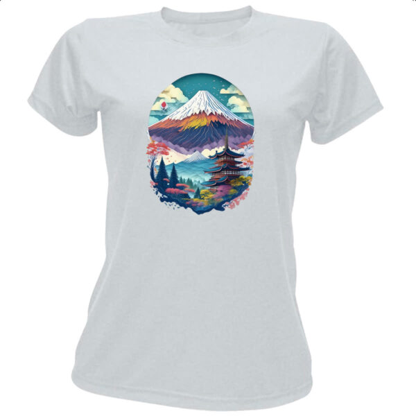 Camiseta Baby Look Monte Fuji Watercolor Arte