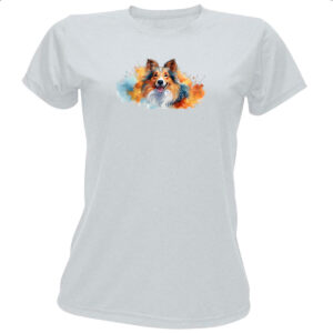 Camiseta Baby Look Pastor-de-shetland Watercolor Arte